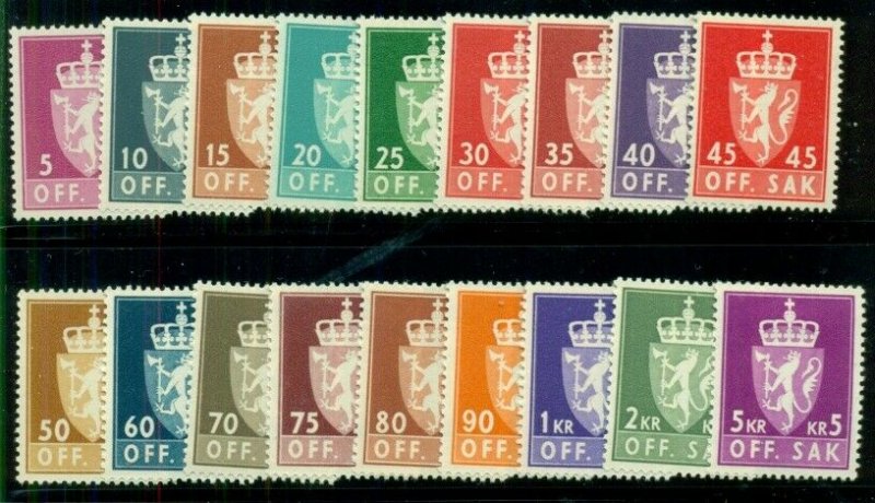 NORWAY #O65-82, Official Set complete, og, NH except 5kr LH, VF Scott $67.45