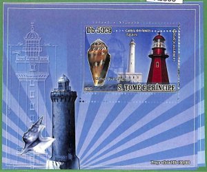 A3366 - SAO TOME & PRINCE ERROR MISSPERF: 2008, lighthouses, shells-