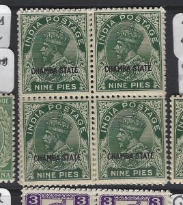 INDIA  CHAMBA  P1306B)  KGV  9P  SG 64  BL OF 4  MNH 