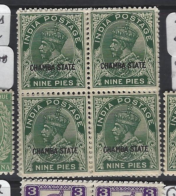 INDIA  CHAMBA  P1306B)  KGV  9P  SG 64  BL OF 4  MNH