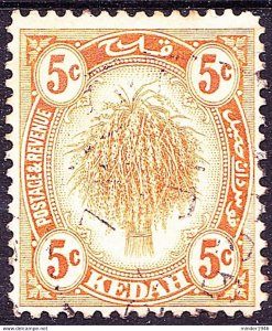 MALAYA KEDAH 1922 5c Yellow SG55w Used