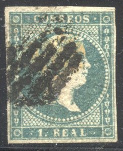 SPAIN #42 Used - 1856 1r Green Blue