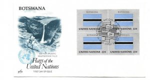 United Nations #488 Flag Series 1986, Botswana, ArtCraft, block of 4 FDC