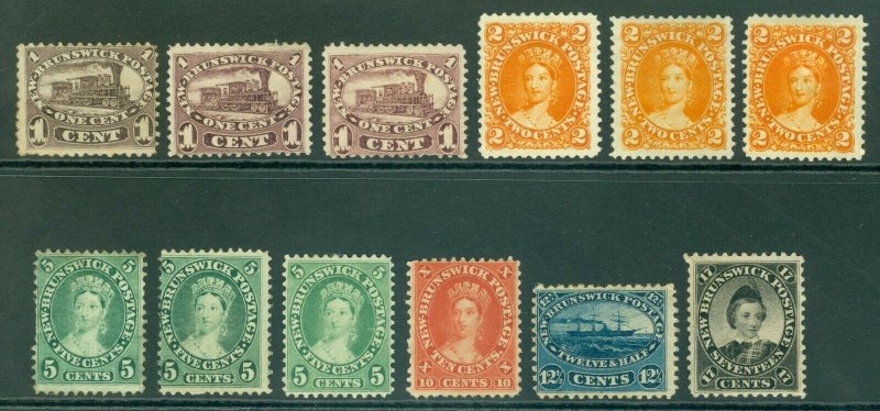 SG 7-19 New Brunswick 1c-7c. Fresh mint examples. Condition mixed CAT £890