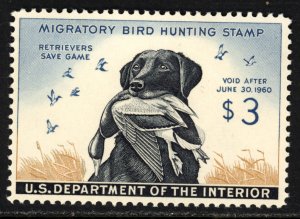 SCOTT RW26 1959 $3 LABRADOR RETERIVER DUCK STAMP ISSUE MNH OG VF CAT $130!