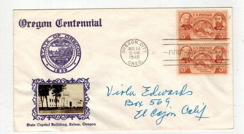 1948 CROSBY PHOTO CACHET 964 OREGON CENTENNIAL MACHINECANCEL Pair Of Stamps