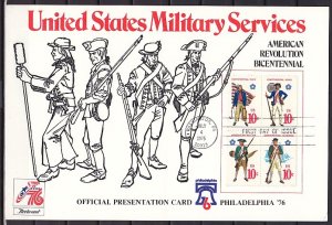 United States, Scott cat. 1565-1568. Military Uniforms issue. Souvenir Card. ^