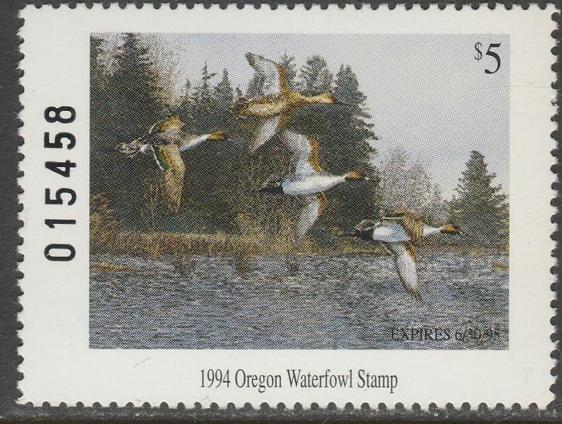 U.S.-OREGON 12, STATE DUCK HUNTING PERMIT STAMP. MINT, NH. VF