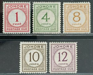 Malaya Johor 1938 Postage Due 5V set MH SG#D1-D5 M2366