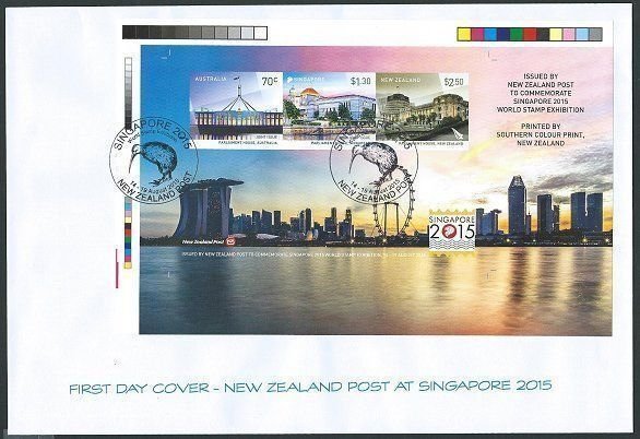 NEW ZEALAND SINGAPORE AUSTRALIA 2015 IMPERF sheet on FDC.................46196H