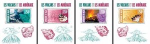 Niger - 2013 - Volcanoes and Minerals-4 Stamp Souvenir Sheets 14A-251