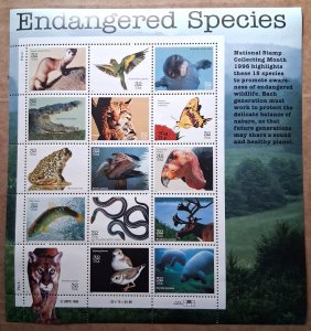 United States #3105 32c Endangered Species MNH pane of 15 (1996)