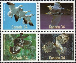 Birds = Owl, Heron, Grouse, Goose = Canada 1986 # 1098a MNH BLOCK