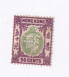 HONG KONG # 102 VF-MNG KEV11 PERFIN 50cts CAT VALUE $70.50