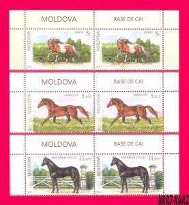 MOLDOVA 2025 Fauna Farm Animals Horse Breeds 3 pairs MNH