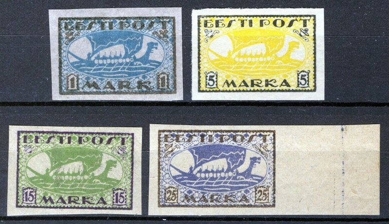 Estonia 1919-20, Vikingships, Mi 12y,13x, 23B, 24B, All MNH Cat +34,5€ (E10004)