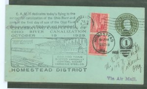 US 681 1929 2c Ohio River canalization (pair) on a hand stamped cacheted addressed FDC with a Homestead, PA cancel.