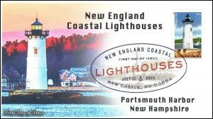 AO-4792-1, 2013, New England Lighthouses, FDC, Add-on Cachet, DCP, Portsmouth Ha