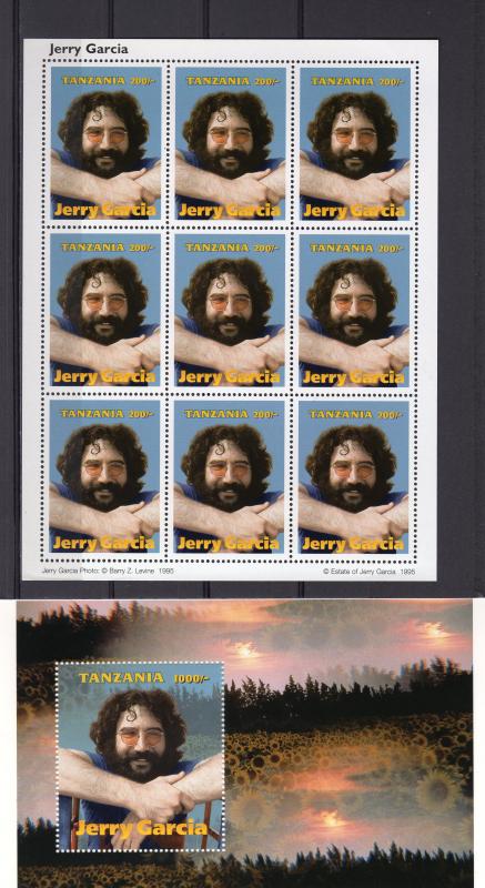 TANZANIA 1995 Sc# 1412/1413 Jerry Garcia Musician Sheetlet (9) + 1 S/S MNH