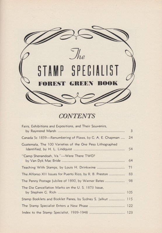 Stamp Specialist, The: Forest Green Book. Guatemala varieties, Camp Shenandoah 