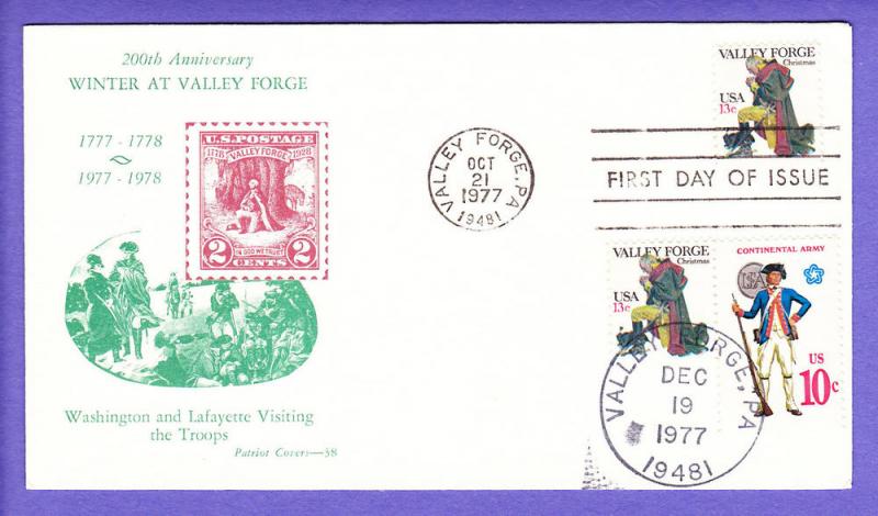 #1729 Valley Forge Christmas-Patriot COMBO DUAL  Cachet