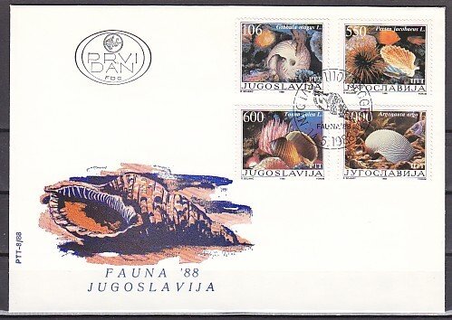 Yugoslavia, Scott cat. 1894-1897. Sea Shells issue. First day cover. ^