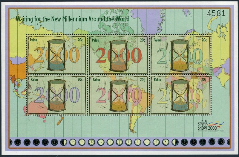 Palau 568-569 af sheet,MNH. Millennium,2000.Hourglass,map,lighthouse,Nature.