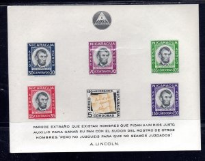 NICARAGUA #C442a 1960 ABE LINCOLN MINT VF NH O.G S/S5 IMPERF.