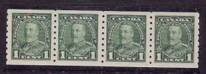 Canada-Sc#228-unused 1c KGV Pictorial coil strip of 4-og-left 2 stamps hinged-ri