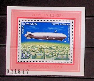 ROMANIA Sc C221 NH SOUVENIR SHEET OF 1978 - ZEPPELIN