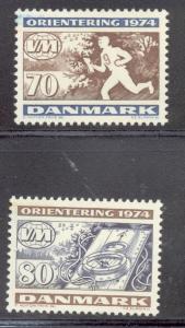 Denmark Sc 558-9 1974 Orienteering stamp set mint NH