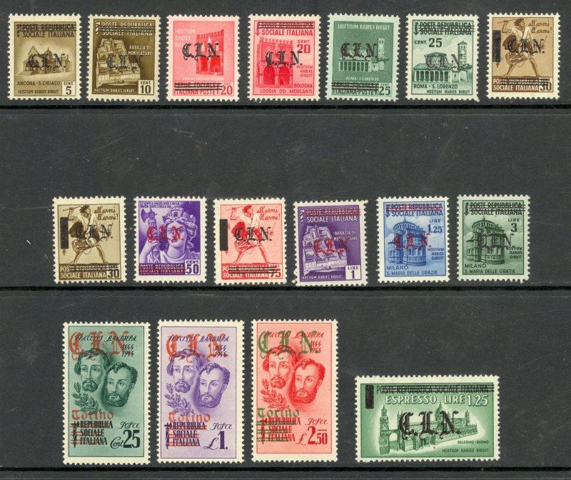 ITALIAN SOCIAL REPUBLIC 1945 CLN TORINO Partisan Set of 17 Unificato 1-17 MH/MLH