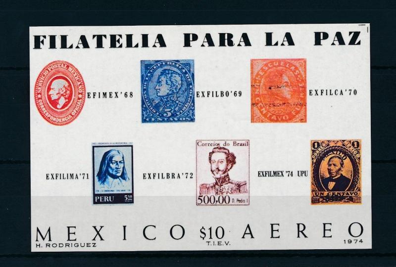 [15063] Mexico 1974 Stamps on stamps Imperf. Airmail Sheet MNH