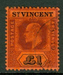 SG 93 St Vincent 1904-11. purple & black/red. Very fine used part CDS