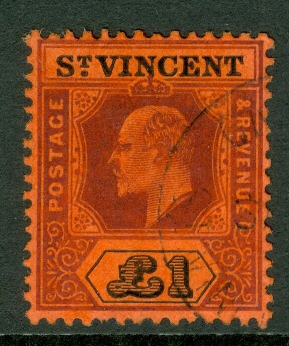 SG 93 St Vincent 1904-11. £1 purple & black/red. Very fine used part CDS...