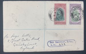 1951 San Sauveur Dominica Registered Cover To Grimsby England