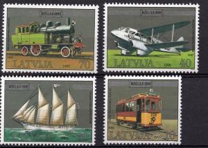 Latvia   #488-491  1999  MNH  anniv city of Riga car airplane  train