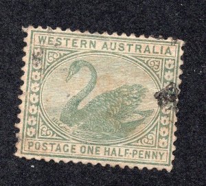 Western Australia 1885 1/2p green Swan, Scott 58 used, value = $1.25