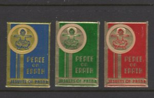India- Set of 3 Christmas Embossed Foil Stamps from the Jesuits of Patna, MNH OG