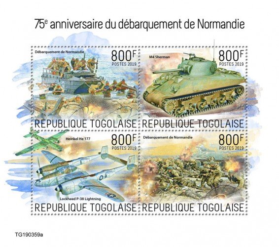 TOGO - 2019 - Normandy Landings - Perf 4v Sheet - MNH