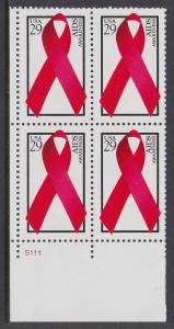 2806 AIDS Awareness Plate Block MNH