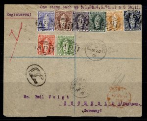 BRITISH VIRGIN ISLANDS QV SG43-50 on 1901 REGISTERED COVER to GERMANY.Cat £1000+