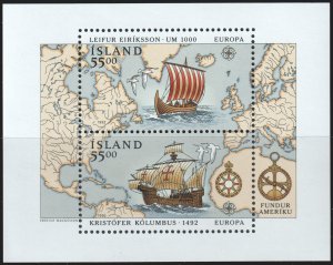 Iceland #751  MNH - S/S  Leif Erikson Columbus Europa (1992)