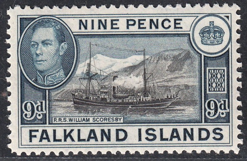 1938-50 FALKLAND ISLANDS 9d BLACK & GREY-BLUE (SG# 157) MLH VF