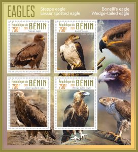 Stamps. Birds, Eagles 2021 year 1+1 sheets perf Benin