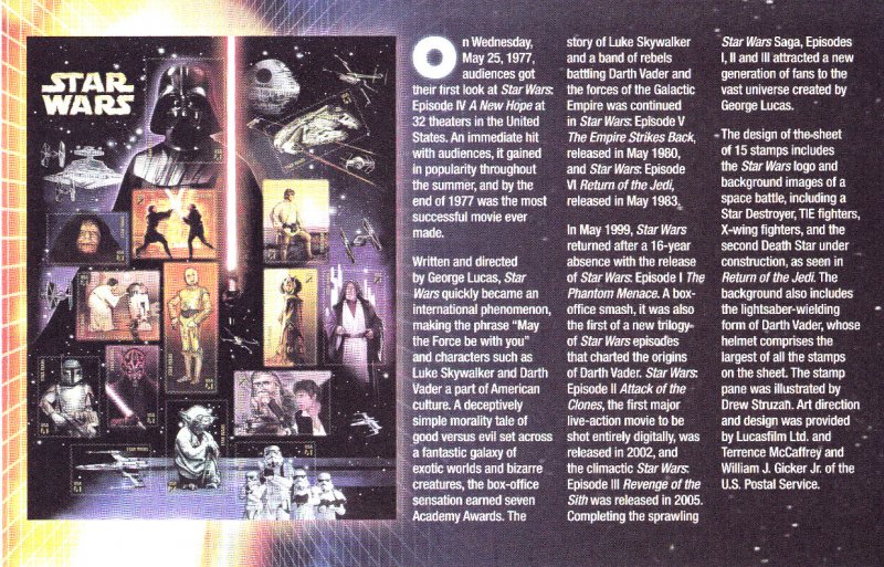 USPS FDC Ceremony Program #4143a,d,e,f,h,j,o Star Wars 4 Cancels 2007