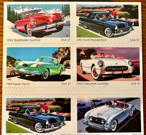 US # 3935b Sporty Cars of the 50's booklet pane of 12 37c 2005 Mint NH