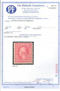 U.S. #505 MINT WITH PF CERT