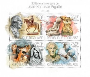 Togo - 2014 Sculptor Jean-Baptiste Pigalle  4 Stamp Sheet 20H-905