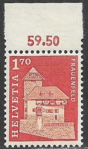 SWITZERLAND 1964-68 1.70fr Frauenfeld Castle Sc 451 MNH